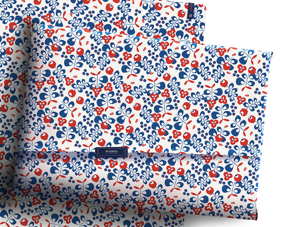 Grand paquet sur grande feuille cadeau L détail bleu Limoges